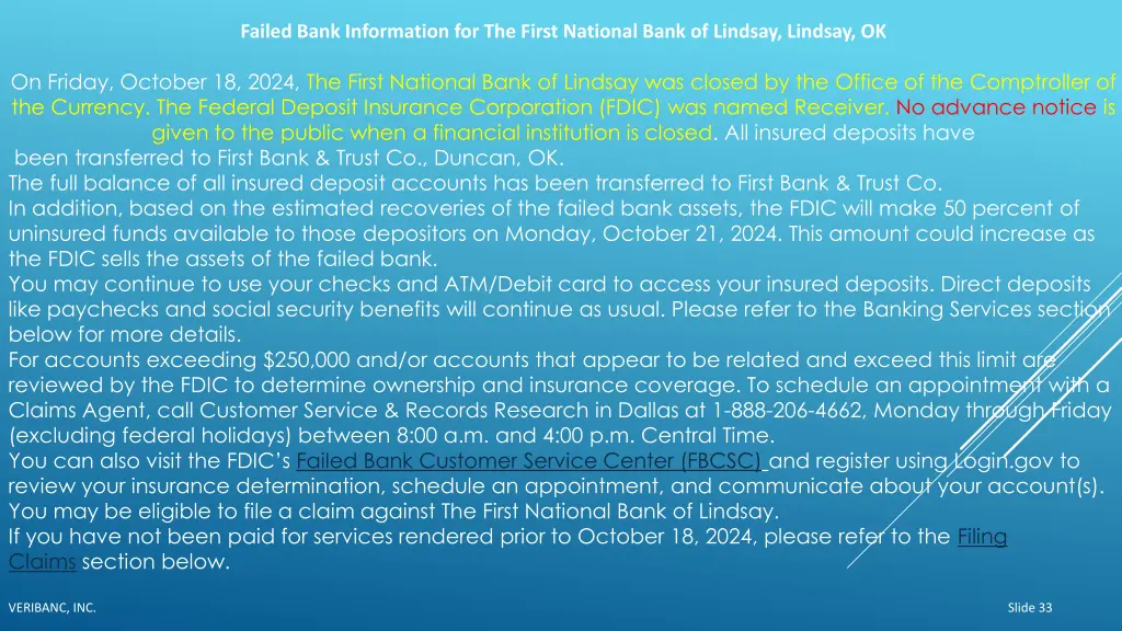failed bank information for the first national