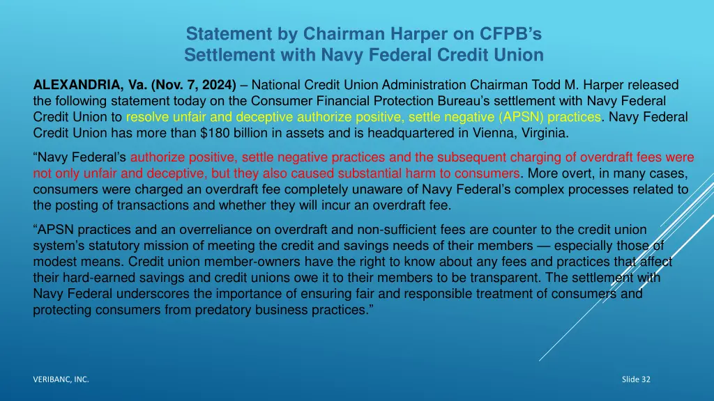 statement by chairman harper on cfpb s settlement