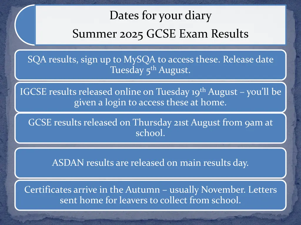 dates for your diary