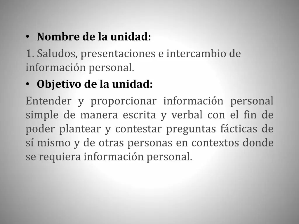 nombre de la unidad 1 saludos presentaciones