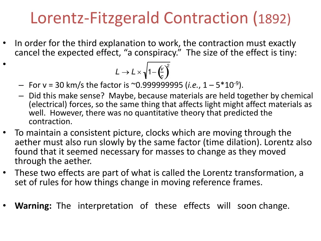 lorentz fitzgerald contraction 1892