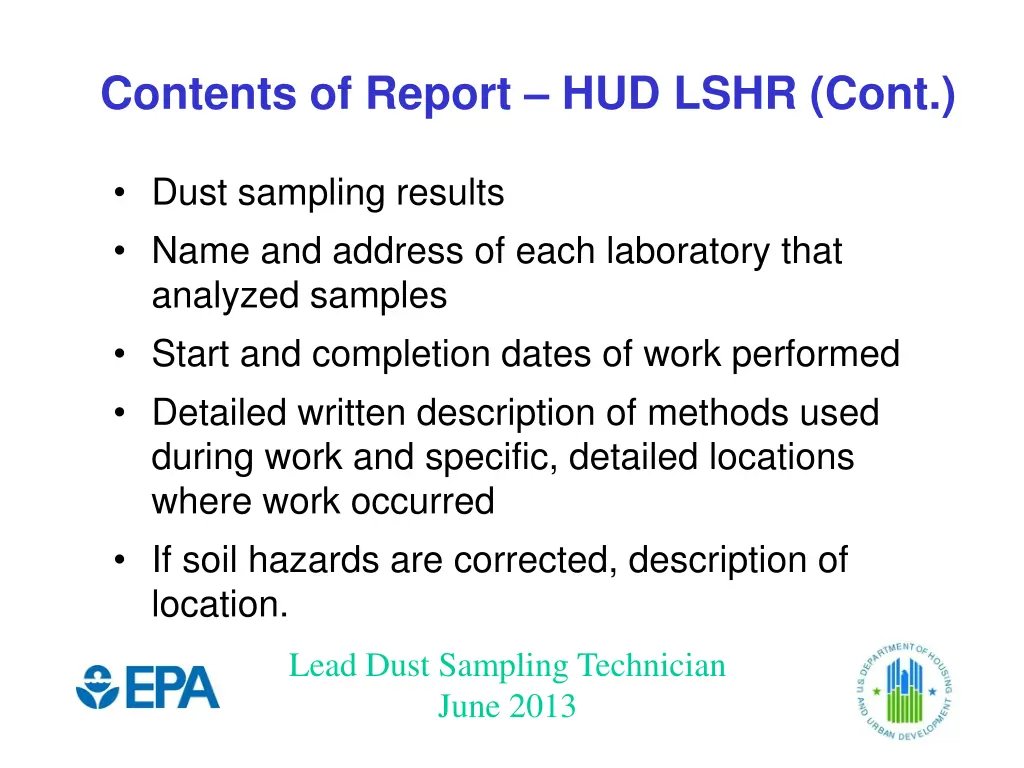 contents of report hud lshr cont
