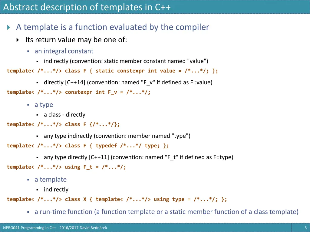 abstract description of templates in c 1
