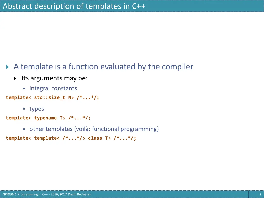 abstract description of templates in c