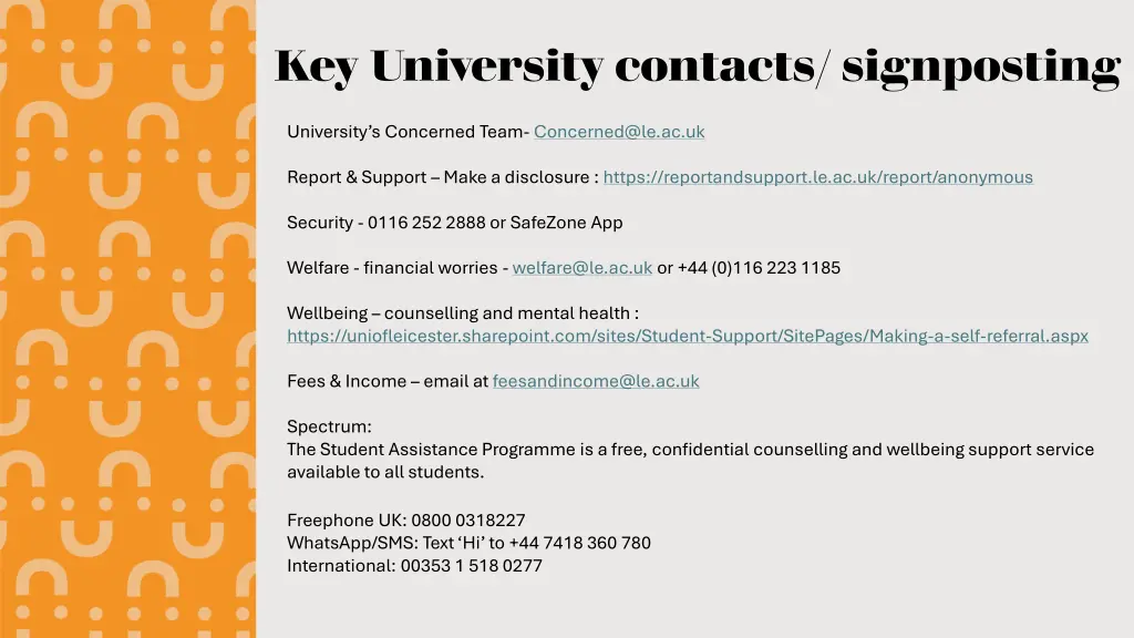 key university contacts signposting