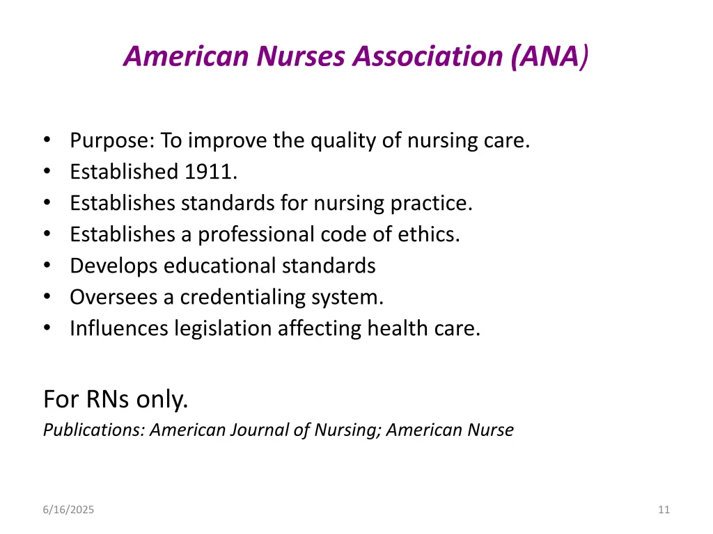 american nurses association ana