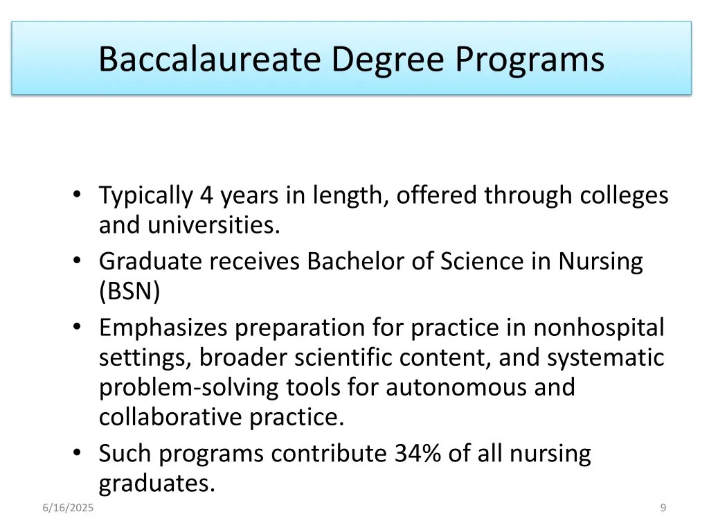 baccalaureate degree programs