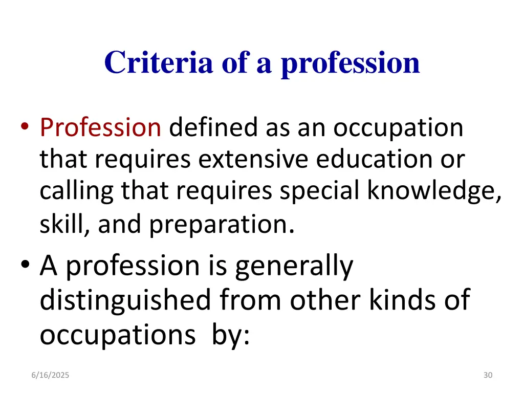criteria of a profession