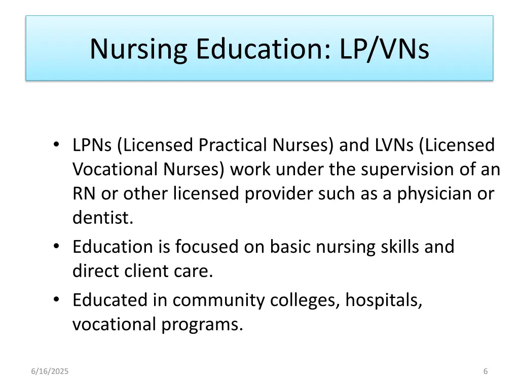 nursing education lp vns