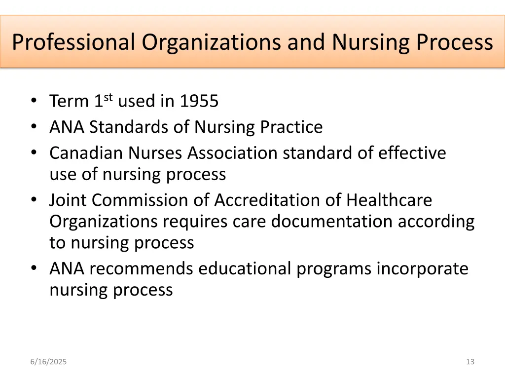 professional organizations and nursing process