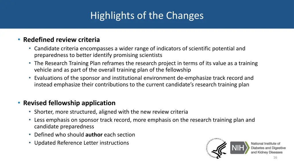 highlights of the changes