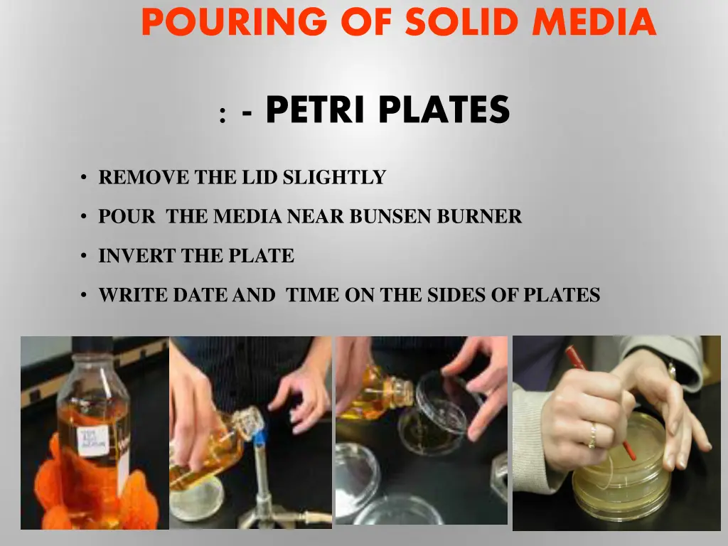 pouring of solid media