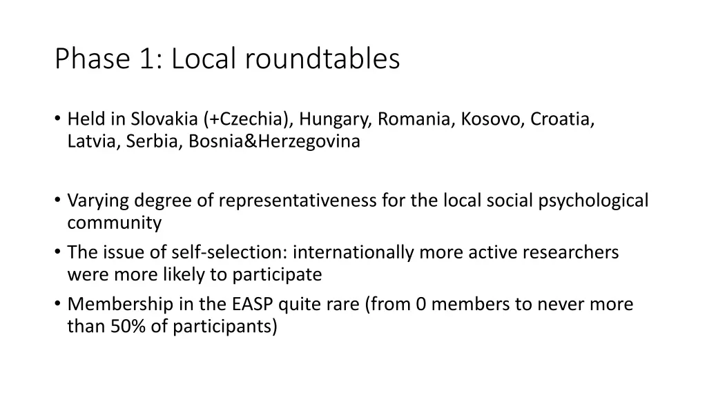 phase 1 local roundtables