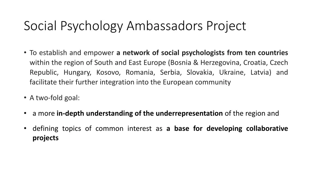 social psychology ambassadors project