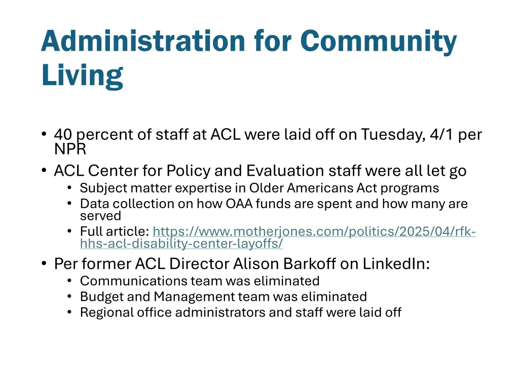 administration for community living