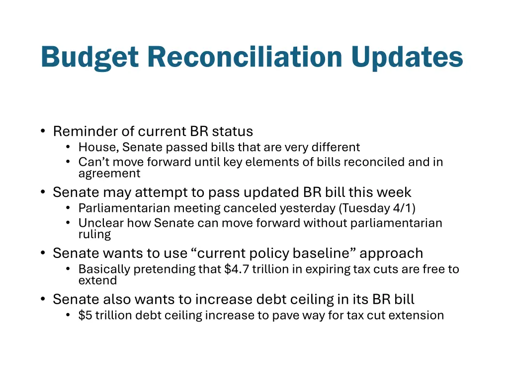 budget reconciliation updates