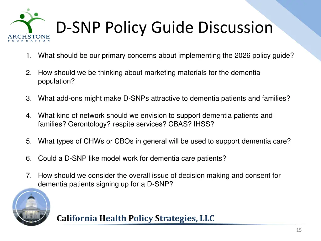 d snp policy guide discussion