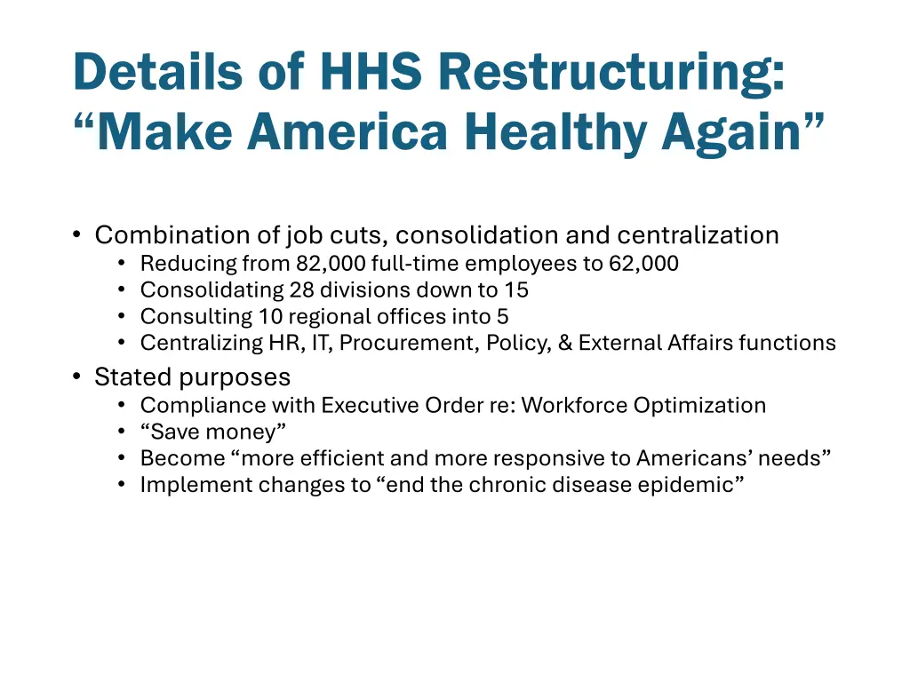 details of hhs restructuring make america healthy