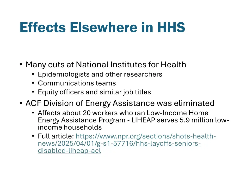 effects elsewhere in hhs