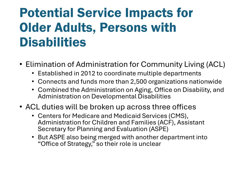 potential service impacts for older adults