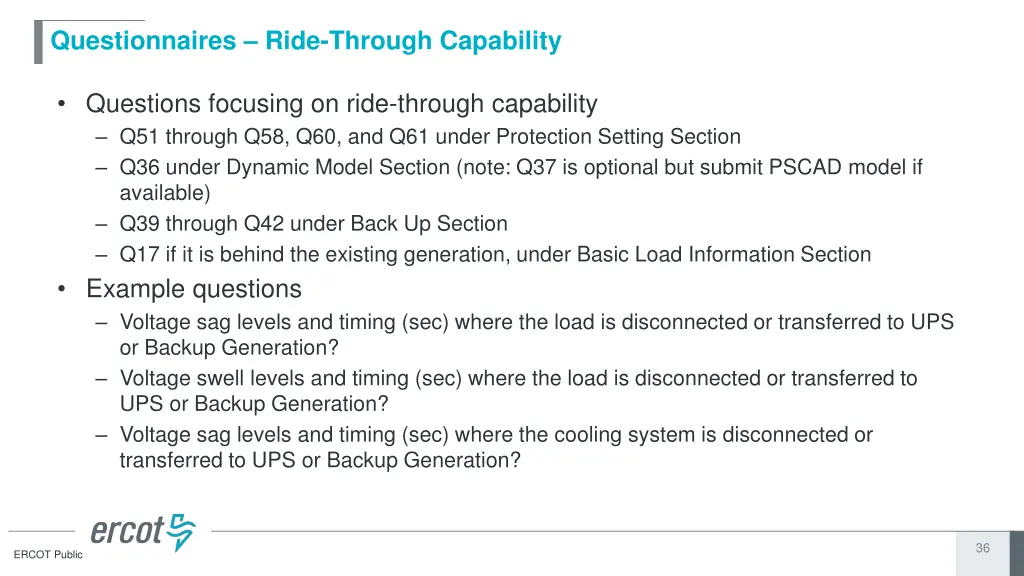 questionnaires ride through capability