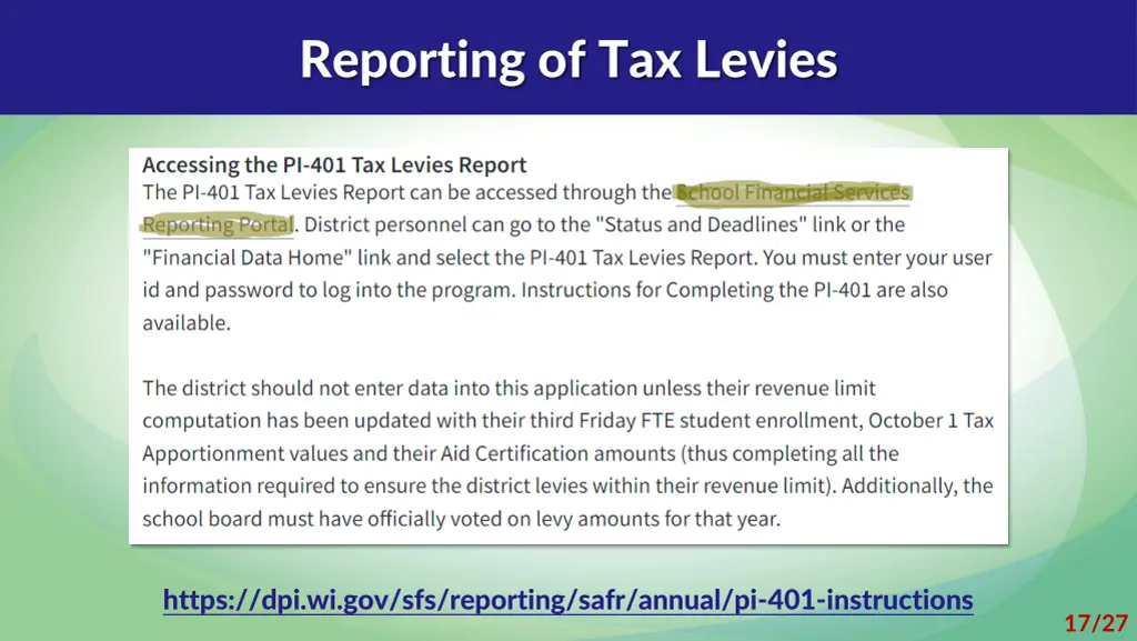 reporting of tax levies 1