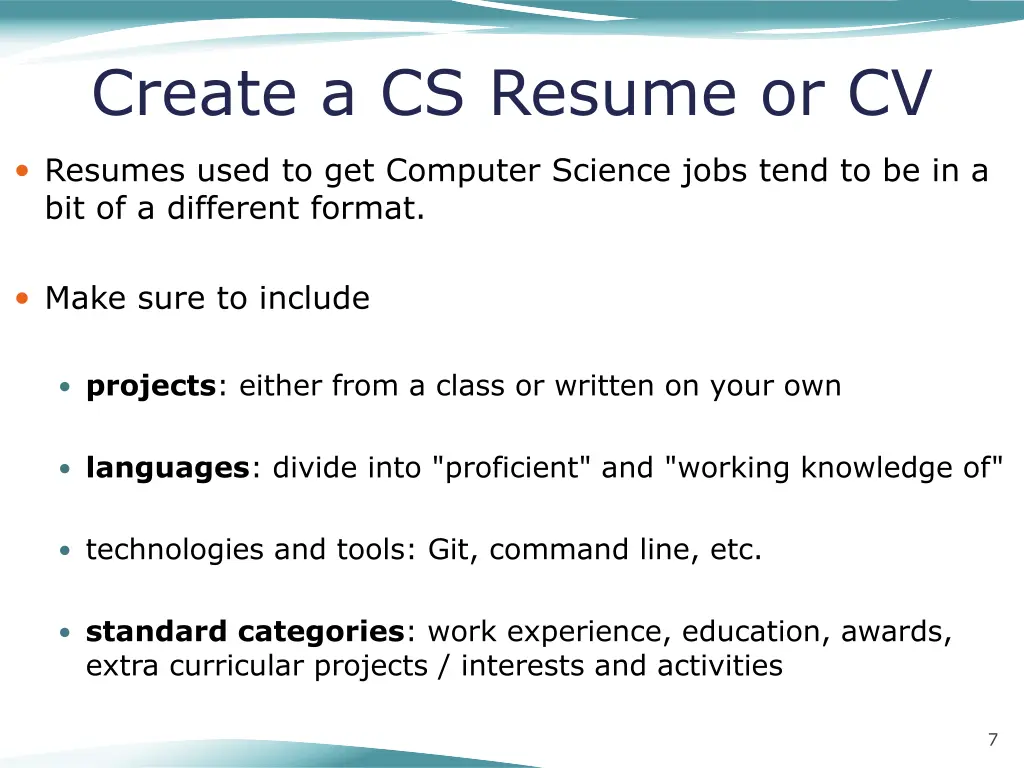 create a cs resume or cv