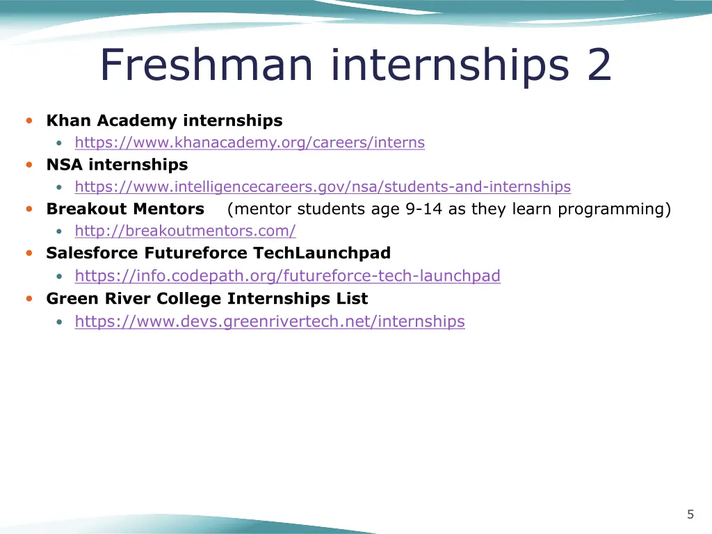 freshman internships 2