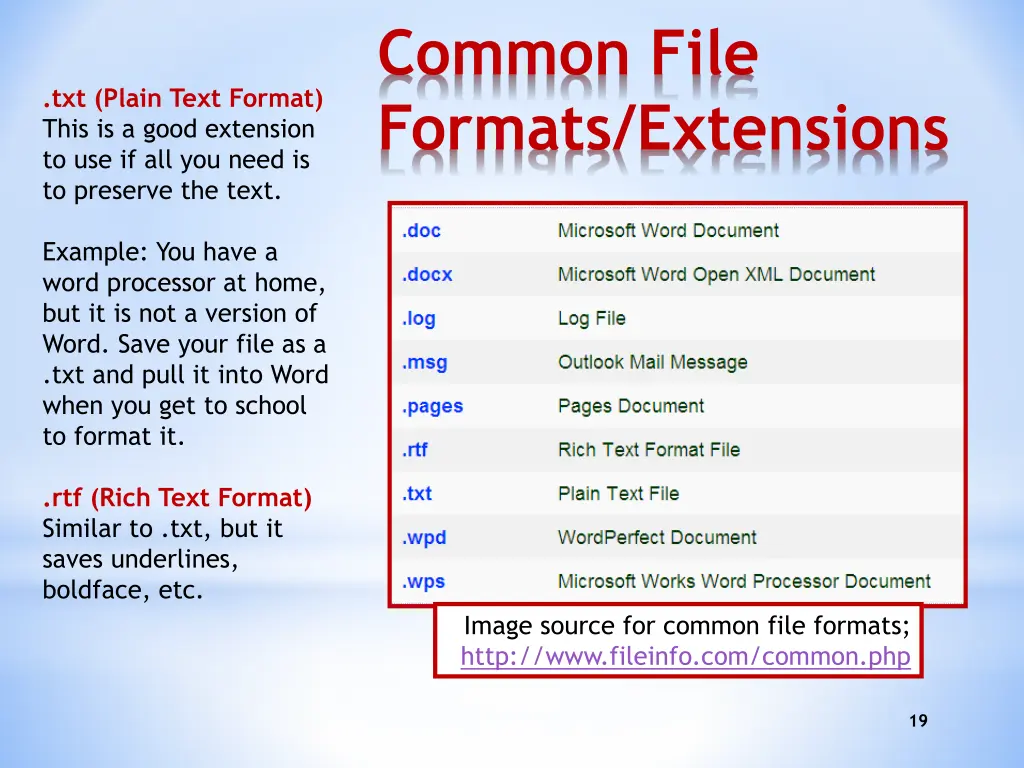 common file formats extensions