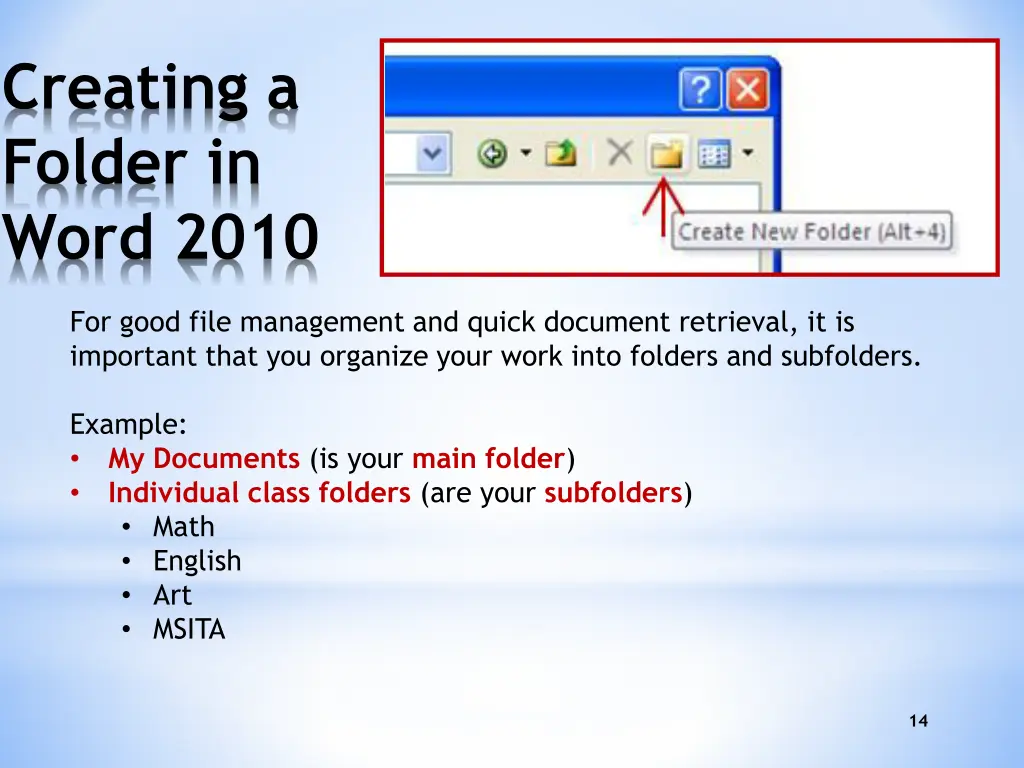 creating a folder in word 2010