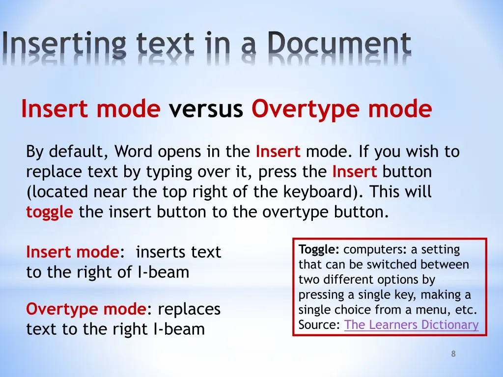 inserting text in a document