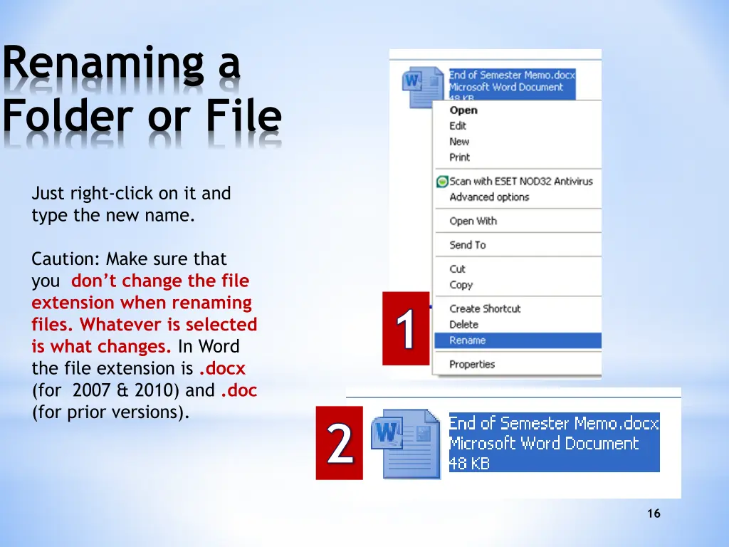 renaming a folder or file