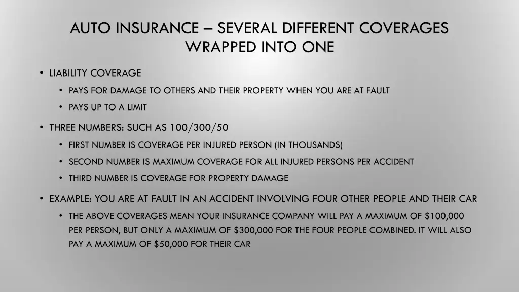 auto insurance several different coverages