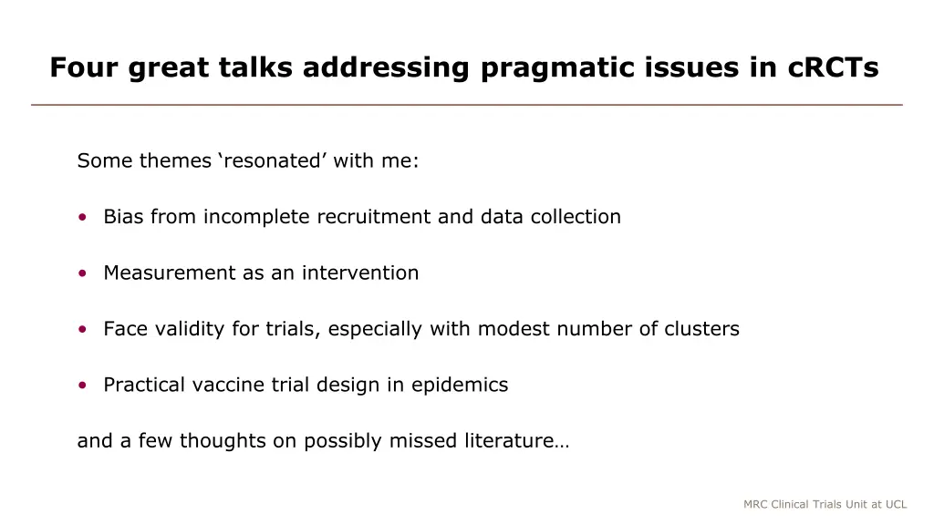 four great talks addressing pragmatic issues