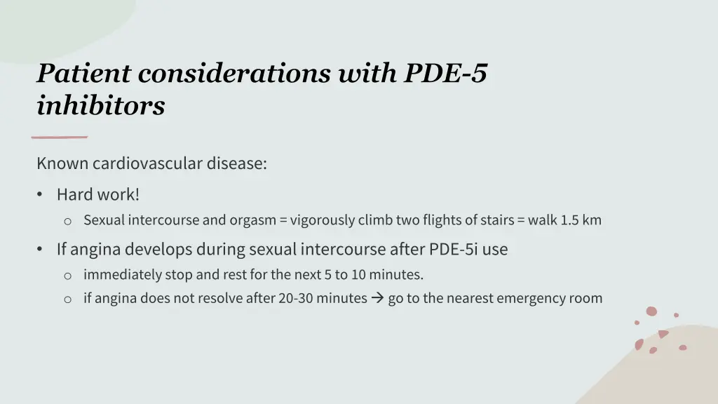 patient considerations with pde 5 inhibitors