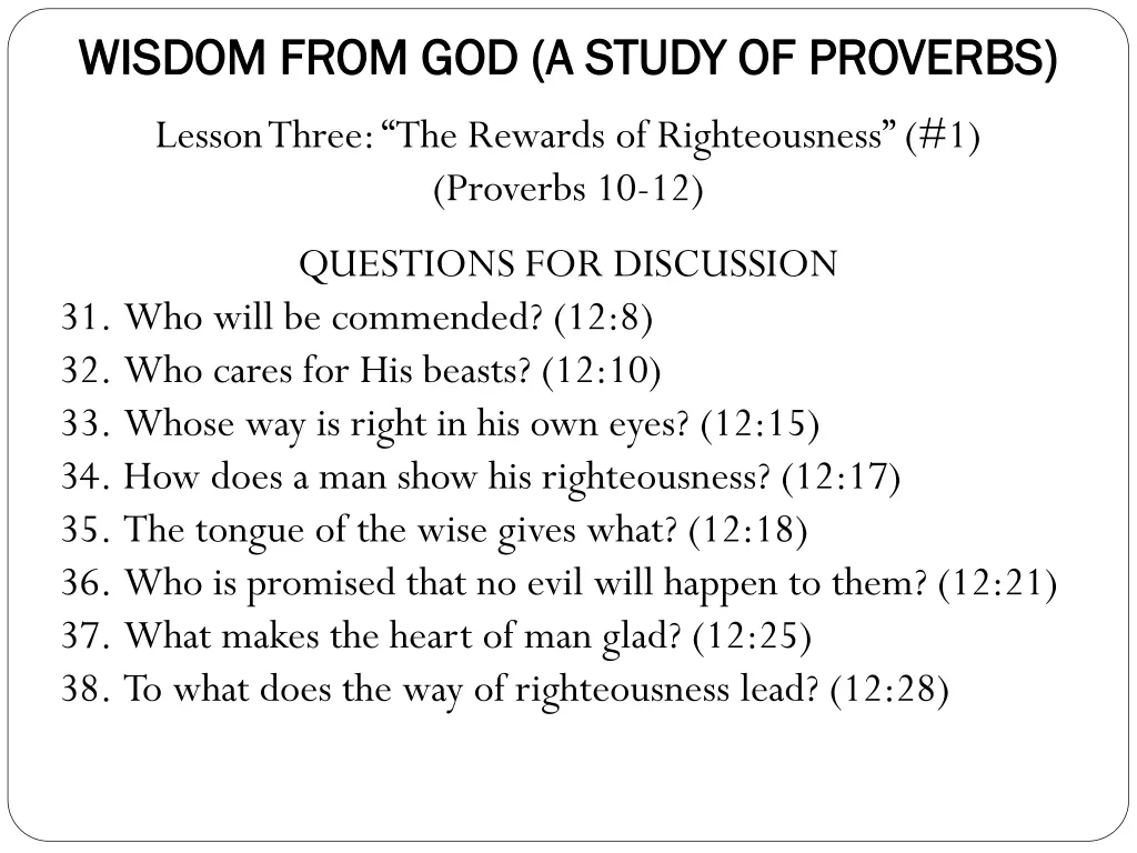 wisdom from god a study of proverbs wisdom from 3
