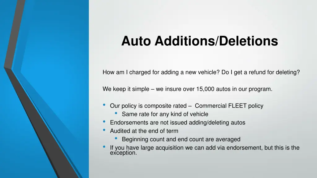 auto additions deletions