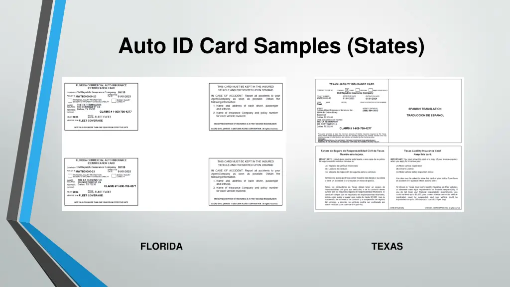 auto id card samples states 1