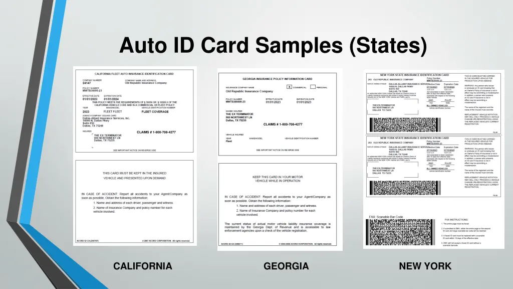 auto id card samples states