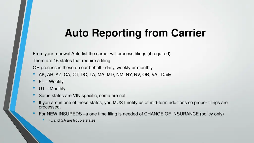 auto reporting from carrier