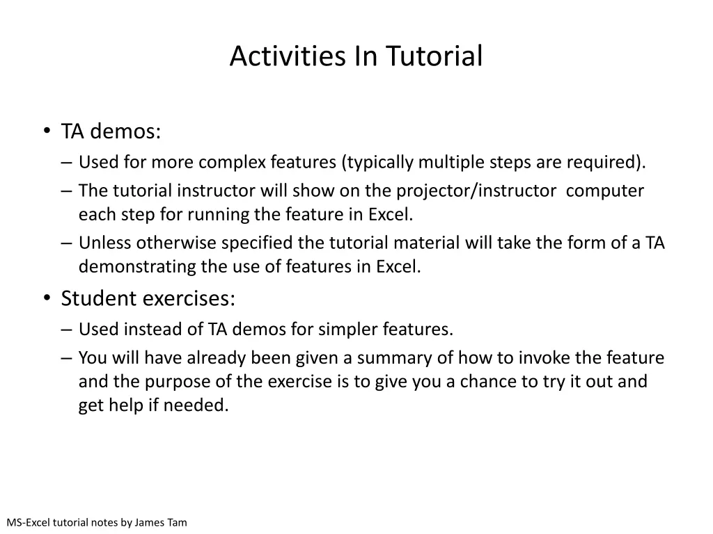 activities in tutorial