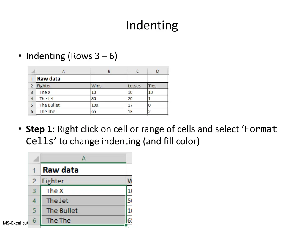 indenting