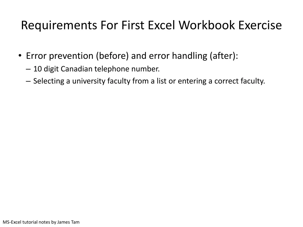 requirements for first excel workbook exercise