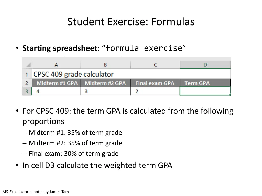 student exercise formulas