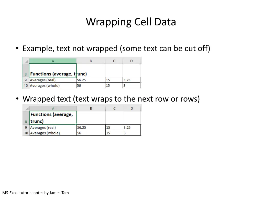 wrapping cell data