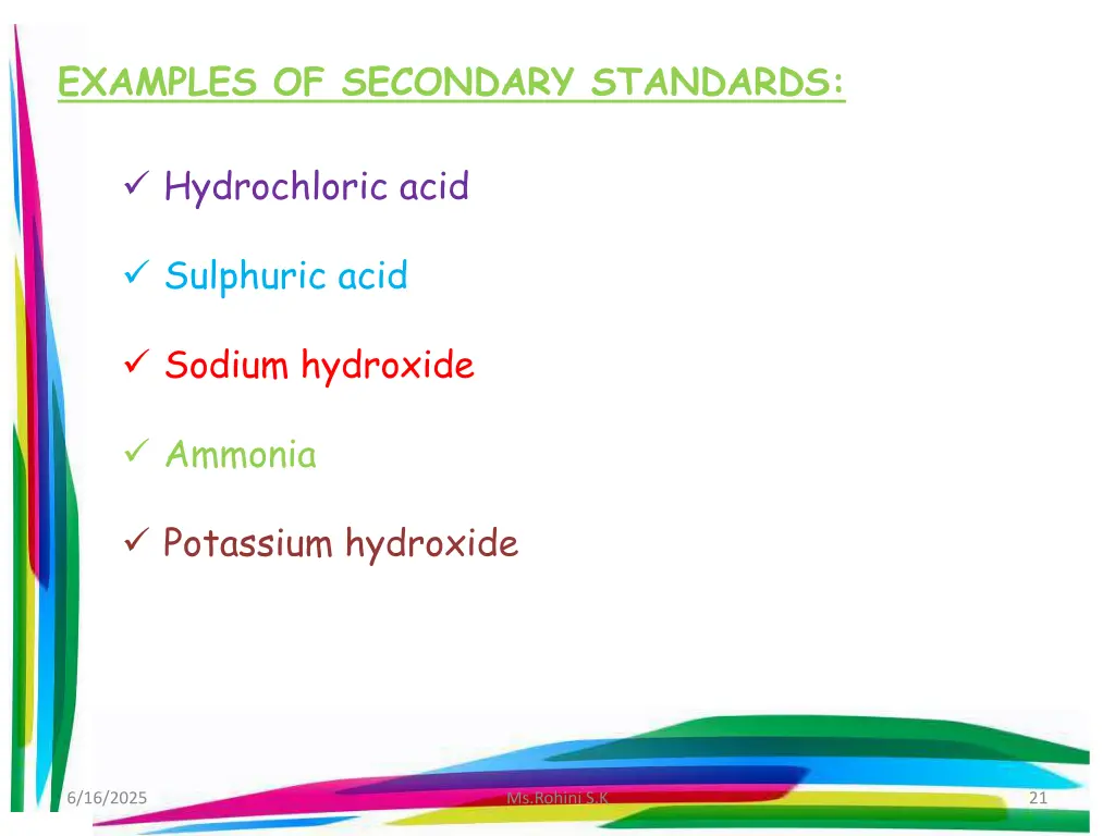 examples of secondary standards