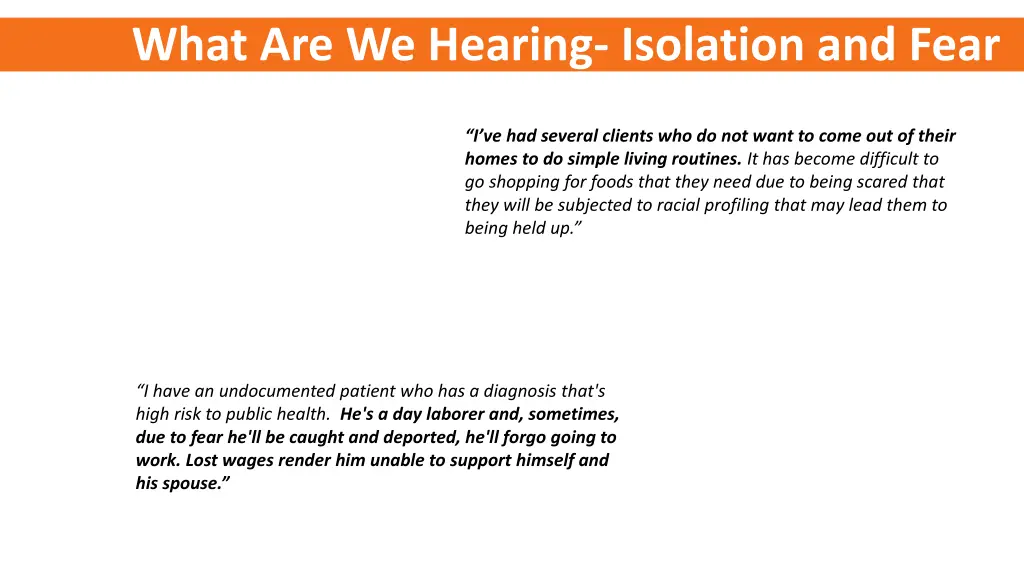 what are we hearing isolation and fear
