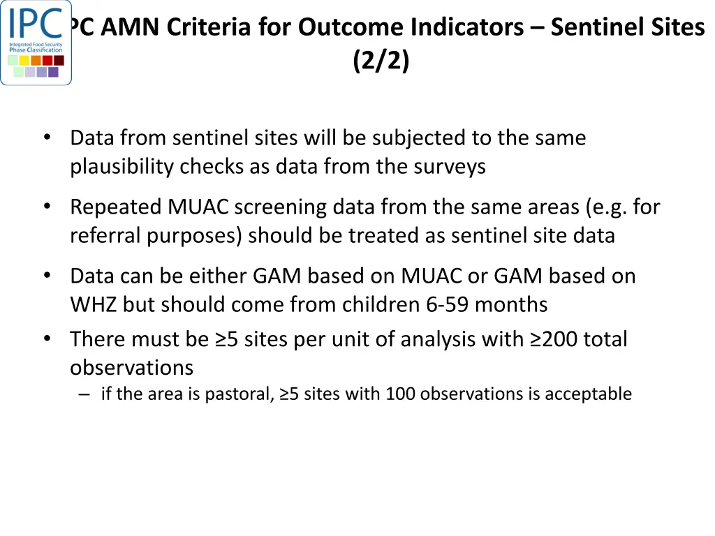 ipc amn criteria for outcome indicators sentinel 1