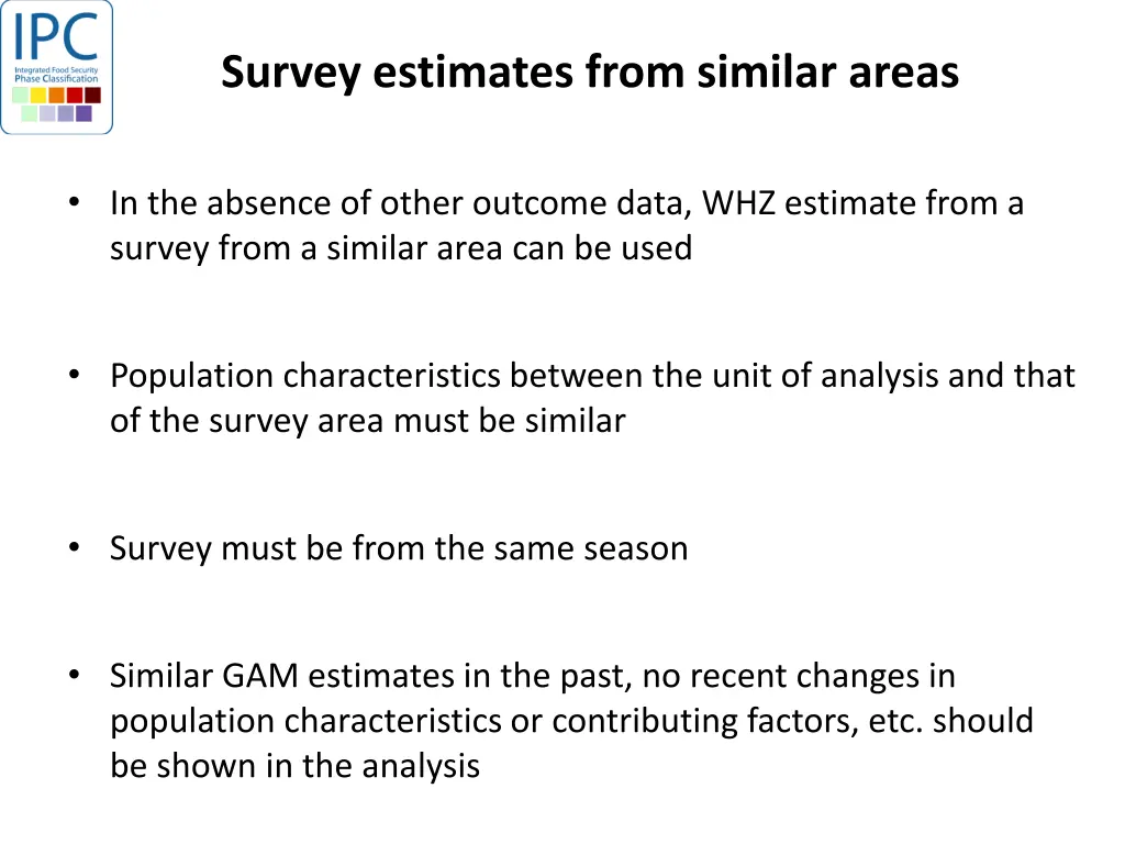 survey estimates from similar areas