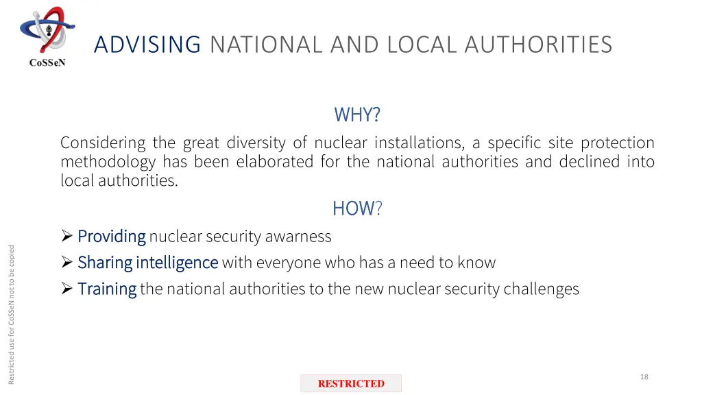advising national and local authorities